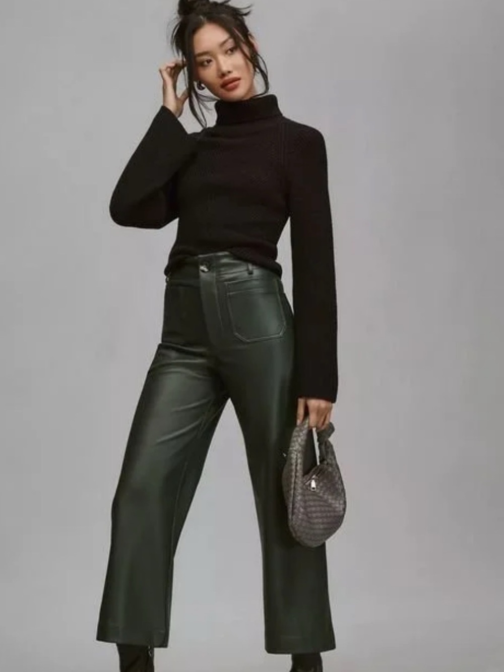 Maeve Collette Cropped Wide Leg Trousers in Vegan Leather